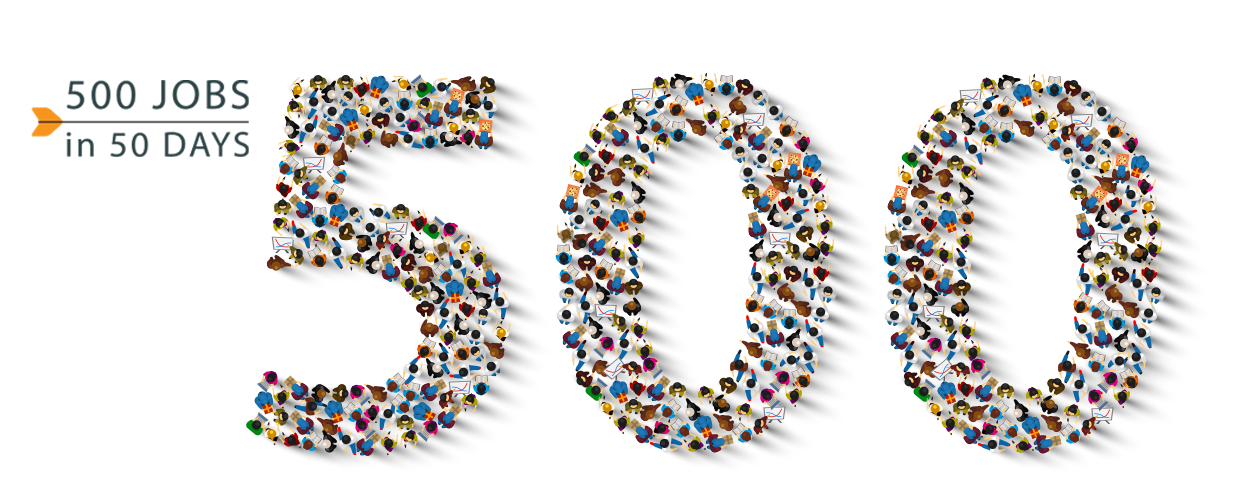 the number 500 made up of vector people viewed from the top