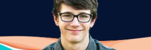 young man with ocean graphic background