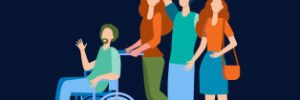 vector graphic of 4 people one in wheelchair