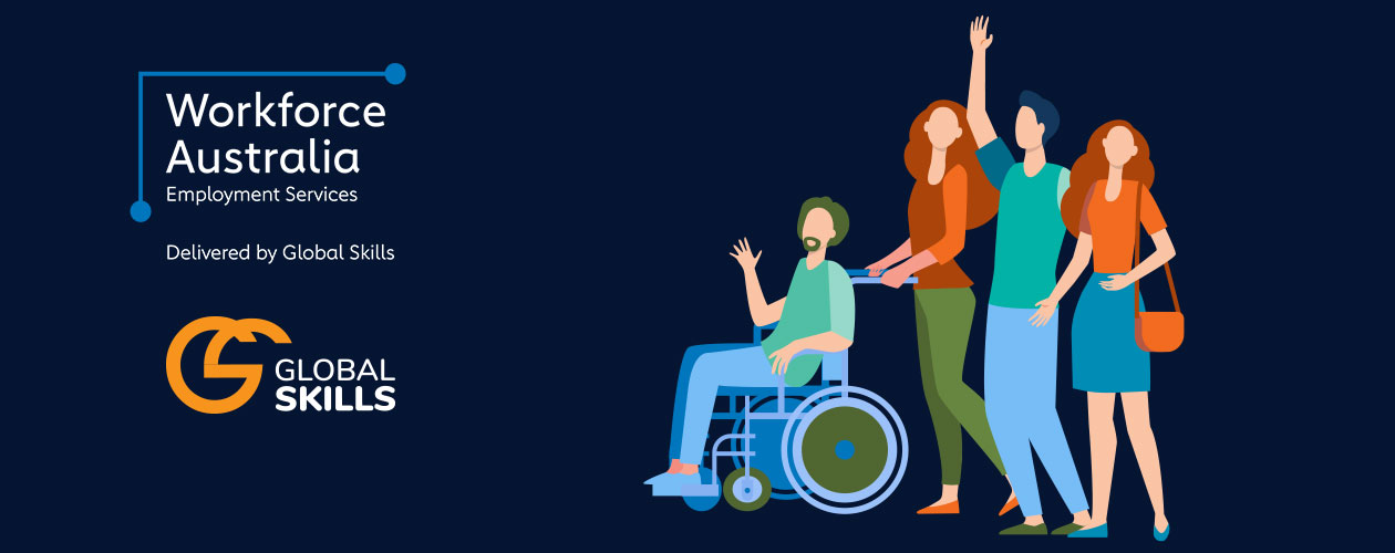 vector graphic of 4 people one in wheelchair