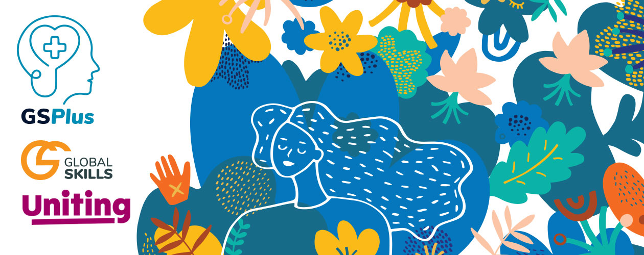 vector image including flowers with outline of woman in foreground