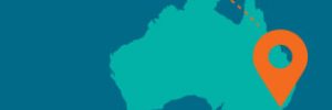 Vector graphic map of Australia with a location symbol placed at Sydney