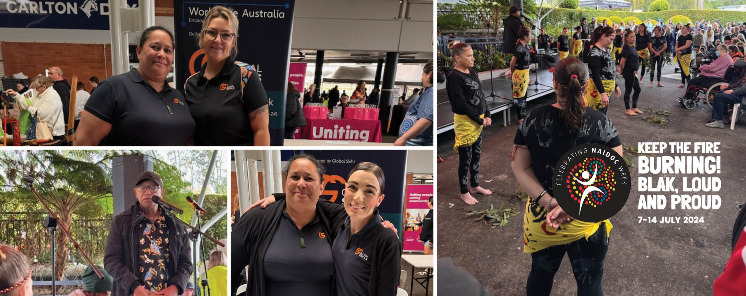 Collage including our staff and indigenous dancers taken at the event