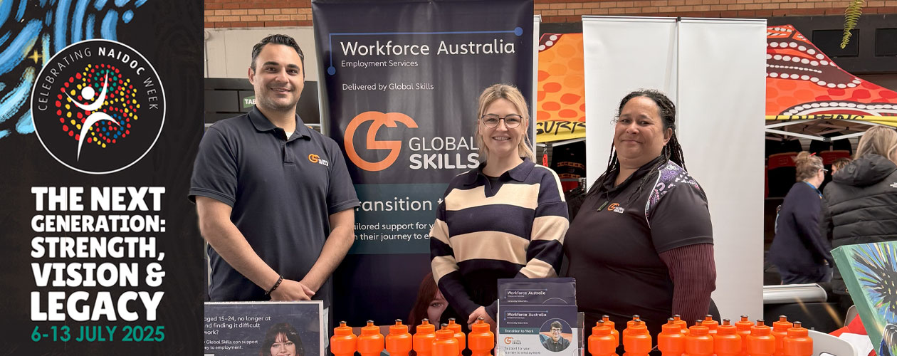 Robert, Chloe and Jennifer at our NAIDOC stall. Includes NAIDOC logo and 2025 theme.