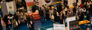 Overhead view of the event including Global Skills banner