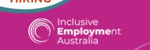 pink background with words 'we are hiring' and IEA logo