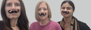 A collage of Global Skills staff across several offices, some with created moustaches and some with their own, enjoying morning tea. The image includes Global Skills’ Movember supporter logo.