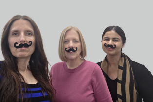 A collage of Global Skills staff across several offices, some with created moustaches and some with their own, enjoying morning tea. The image includes Global Skills’ Movember supporter logo.