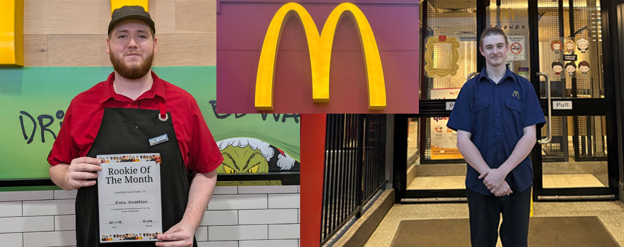 Kyan and Ashton standing outside their respective McDonalds stores