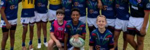 Group photo of the Minchinbury Jets Under 12 Division 1 team wearing their jerseys with the Global Skills logo on the front.