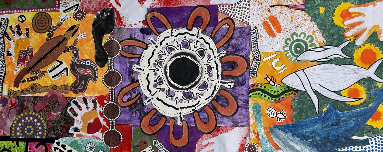 ne of the exhibits: A collaborative artwork by Gudjagang Ngara li-dhi, a Wyong-based Aboriginal community-controlled organisation that delivers an Art Program and cultural workshops for Aboriginal children, young people and community members.