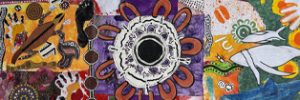 ne of the exhibits: A collaborative artwork by Gudjagang Ngara li-dhi, a Wyong-based Aboriginal community-controlled organisation that delivers an Art Program and cultural workshops for Aboriginal children, young people and community members.