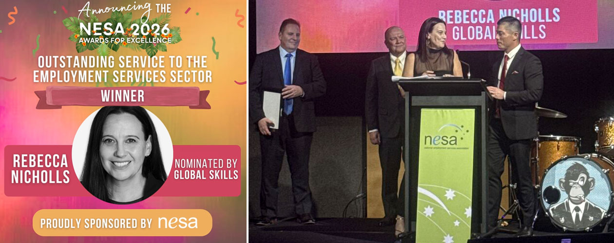 Graphic announcing Rebecca Nicholls as the NESA 2026 award winner.