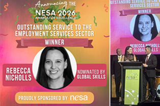 Graphic announcing Rebecca Nicholls as the NESA 2026 award winner.